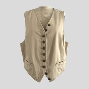 Vintage 1990s Lizsport Tan Academia Cotton Vest Waist Coat, Women's Size L